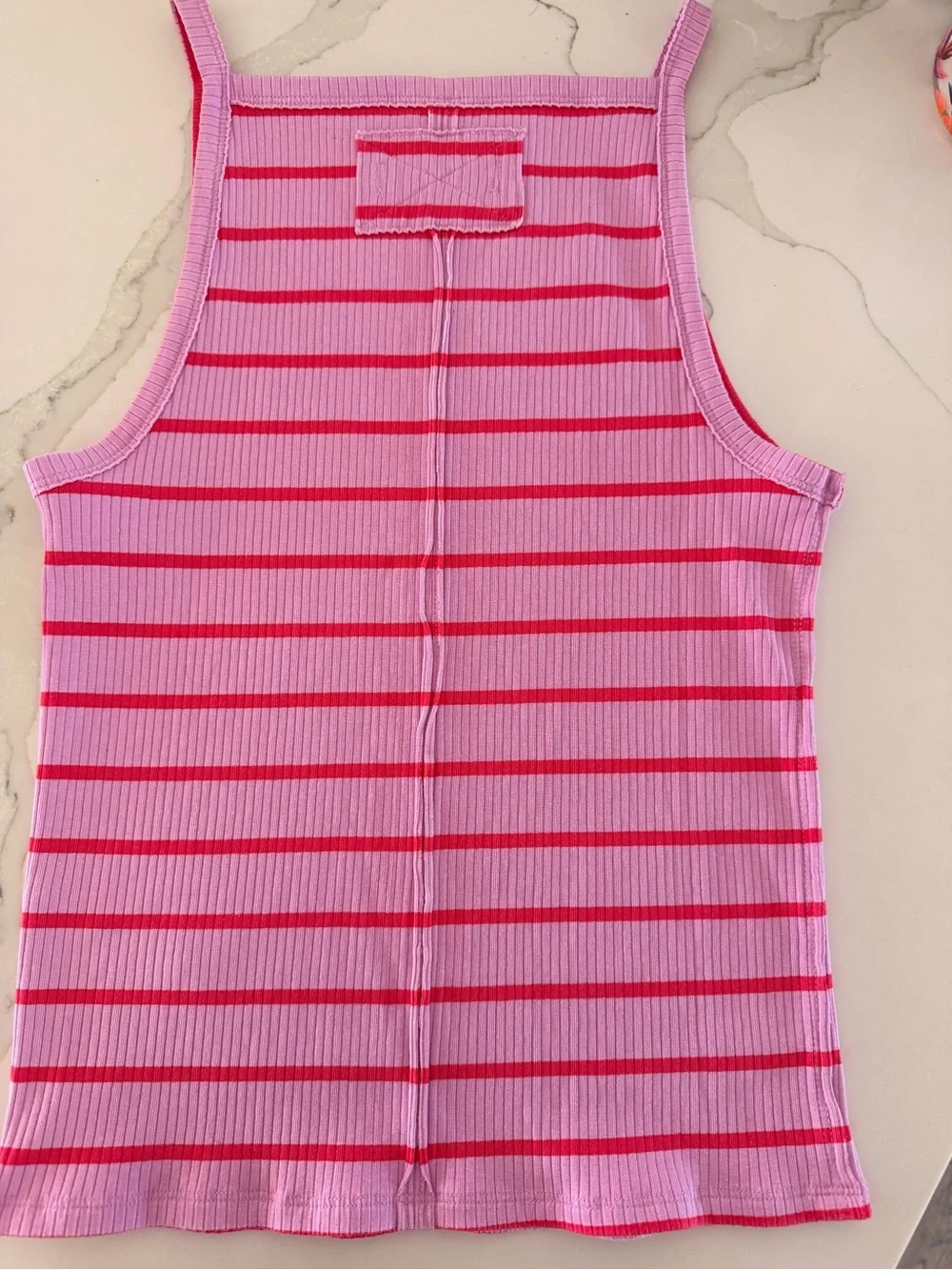 Feee People Mia Pink & Red Striped Ribbed Tank Top